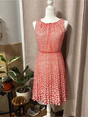 Trina Turk Coral/Red and White Polka Dot Sleeveless Midi Dress